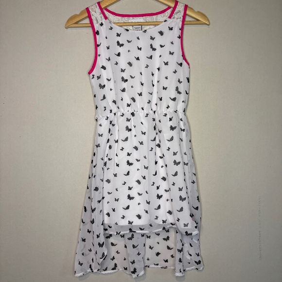 Guess Girls White & Black Butterfly Sleeveless Midi Dress Size 12 - Picture 1 of 6